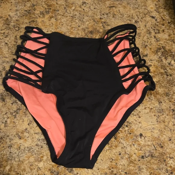 PINK Victoria's Secret Black and Pink Strappy Two Piece Swimsuit - Picture 4 of 6